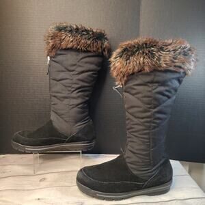 Land's End Front Zip Faux Fur Lined and Trim Tall Boots Women's Size 8B Black